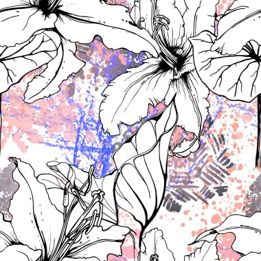 Çiçekli Siyah Beyaz Şablon. Modern Suluboya