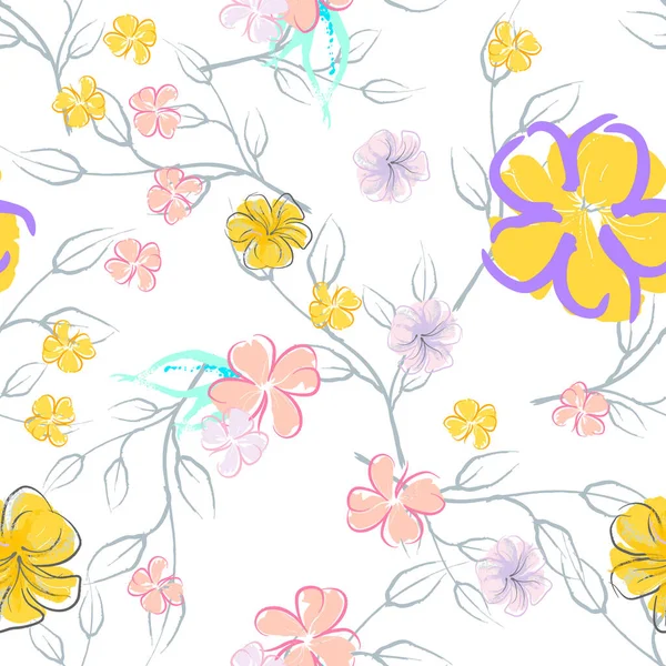 Fleurs roses motif de floraison. Aquarelle pastel. — Image vectorielle