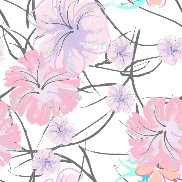 Rosa blommor blommande mönster. Pastell Akvarell. — Stock vektor