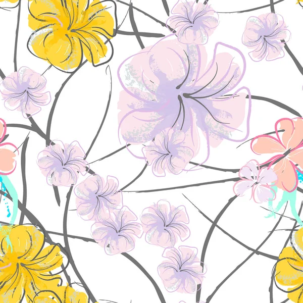 Pink Flowers Blooming Pattern Pastel Watercolor. — стоковий вектор