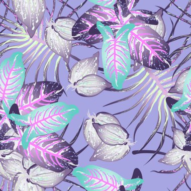 Tropik Yaprak Modern Motif. Orman baskısı. Yaprak Yazı