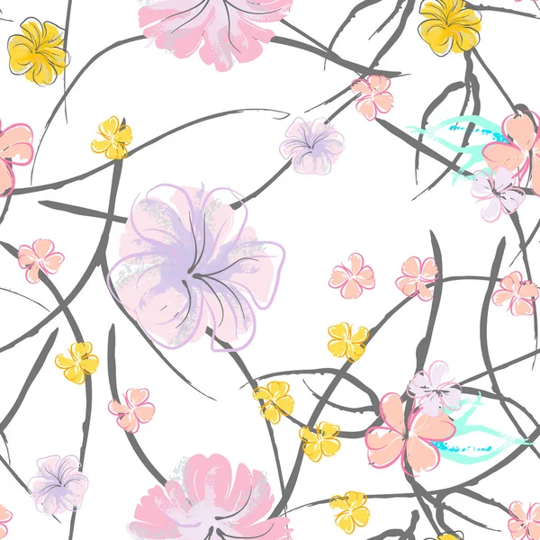 Růžové květy kvetoucí vzor. Pastelová akvarel. — Stockový vektor