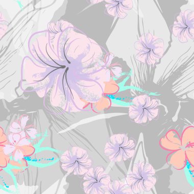 Pembe Çiçekler Çiçek Şablonu. Pastel Suluboya.