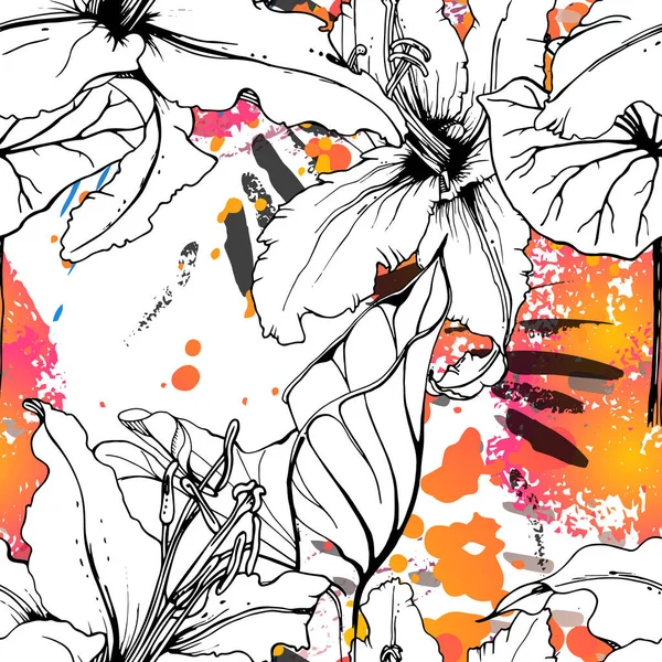 Çiçekli Siyah Beyaz Şablon. Modern Suluboya