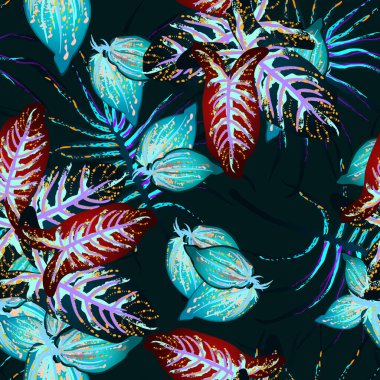 Tropik Yaprak. Modern Motif. Orman Yazdırma.