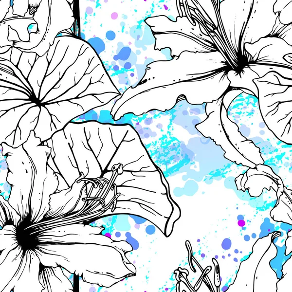 Motif Floral Noir Blanc. Aquarelle moderne — Image vectorielle