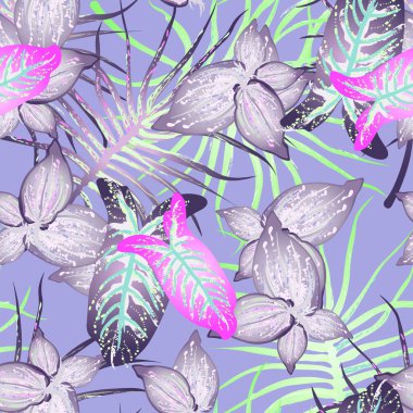 Tropik Yaprak Modern Motif. Orman baskısı. Yaprak Yazı