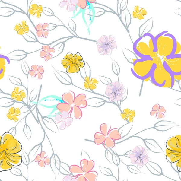 Ροζ λουλούδια ανθισμένα μοτίβο. Υδατογραφία παστέλ. — Διανυσματικό Αρχείο