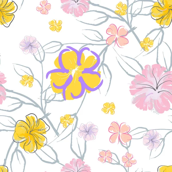 Fiori rosa Blooming Pattern. Acquerello pastello. — Vettoriale Stock