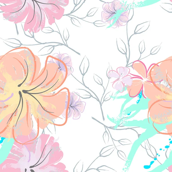 Flores rosadas patrón de floración. Acuarela Pastel. — Vector de stock