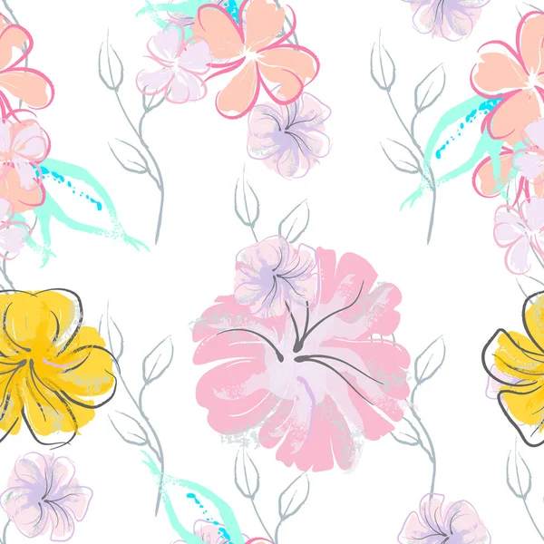 Fleurs roses motif de floraison. Aquarelle pastel. — Image vectorielle