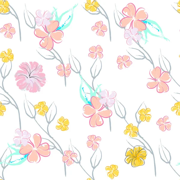 Pink Flowers Blooming Pattern Pastel Watercolor. — стоковий вектор