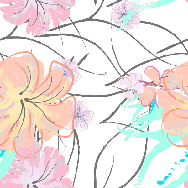 Fleurs roses motif de floraison. Aquarelle pastel. — Image vectorielle