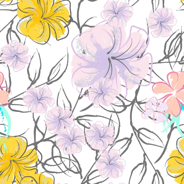 Pink Flowers Blooming Pattern Pastel Watercolor. — стоковий вектор