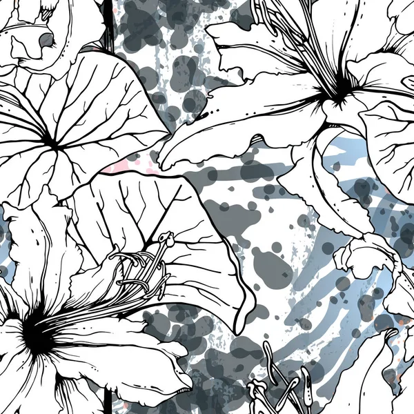 Floral Preto Branco Padrão. Aquarela moderna —  Vetores de Stock