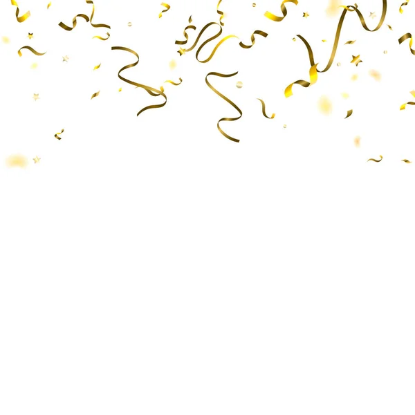Праздничный Серпантин Ленты Gold Foil Streamers Confetti Star Falling White — стоковый вектор