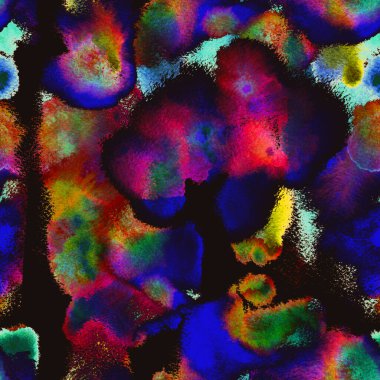 Islak, kusursuz desen. Moda baskısı. Gerçeküstü desen Ikat, kravat boyası. Batik, El Çizimi Sonsuz Tekrarlayan Süs. Tekstil, Yüzey, Moda, Mayo, Çamaşır, Kumaş İçin Sanat Arkaplanı.