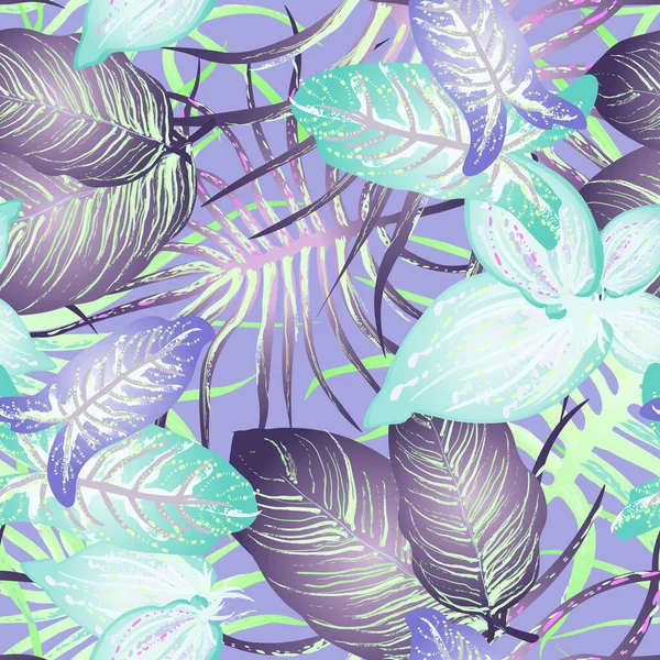 Tropical Leaf Modern Motif Печать Джунглей Летняя Бесшовная Растительность Тенденционный — стоковый вектор
