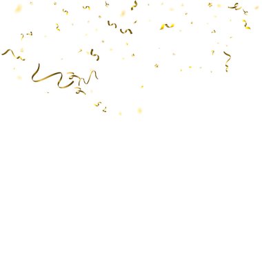 Tatil Yılanı. Altın folyo şeritleri. Konfeti Yıldızı Beyaz Arkaplanda Düşüyor. Parti, Doğumgünü Vektör Şablonu. Parıldayan Yılan. Kutlama elementleri. Parlak Festival Tinsel Altın Rengi.