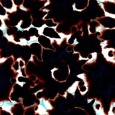 Gerçeküstü, psikedelik ıslak boya izi. Suluboya karışık akış noktaları, noktalar, yırtık kenarlar. Tekstil, yüzey, moda, mayo ve modern tasarım için bitmeyen tekrarlanan soyut arkaplan.