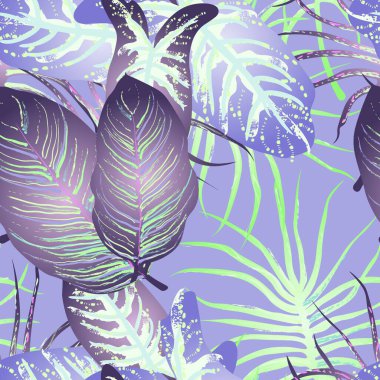 Tropik Yaprak Modern Motif. Orman baskısı. Yaprak Yazı