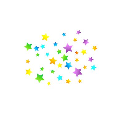 Gökkuşağı Festivali Konfeti. Karnaval Şablonu. Renkli Yıldız Düşüşü. Güzel Tatil Partisi. Beyaz Arkaplanda Küçük Çok Renkli Sprockets. Parlak Vektör İllüstrasyonu.