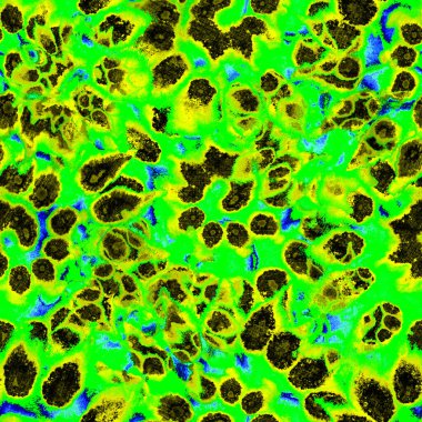 Gerçeküstü, psikedelik ıslak boya izi. Suluboya karışık akış noktaları, noktalar, yırtık kenarlar. Tekstil, yüzey, moda, mayo ve modern tasarım için bitmeyen tekrarlanan soyut arkaplan.