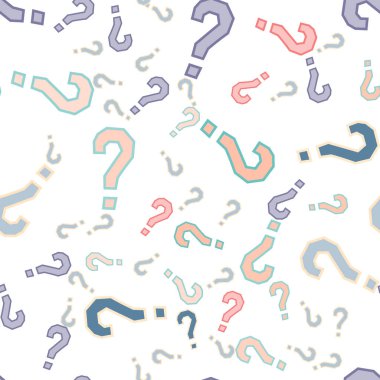 Kusursuz bir örnek. Soru işaretleri, şüphe, faq geçmişi. Basit sonsuz tekrarlama motifi. Anket, inceleme, sorgulama, sorgulama geçmişi. Kamuoyu yoklaması, kamuoyu yoklaması temsilcisi illüstrasyonu için şablon.