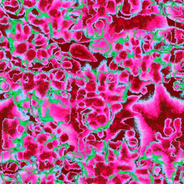 Gerçeküstü, psikedelik ıslak boya izi. Suluboya karışık akış noktaları, noktalar, yırtık kenarlar. Tekstil, yüzey, moda, mayo ve modern tasarım için bitmeyen tekrarlanan soyut arkaplan.