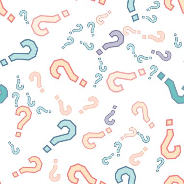 Kusursuz bir örnek. Soru işaretleri, şüphe, faq geçmişi. Basit sonsuz tekrarlama motifi. Anket, inceleme, sorgulama, sorgulama geçmişi. Kamuoyu yoklaması, kamuoyu yoklaması temsilcisi illüstrasyonu için şablon.