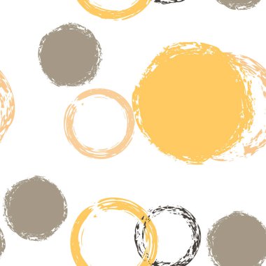Polka Nokta. Doku Vektörü Kusursuz Desen. Renkli süs. Suluboya Şekli Kaotik Şekillerle Soyut Beyaz Arkaplan. Trend Pastel Surface. Tebeşir Fırçası Yuvarlakları, Konfeti