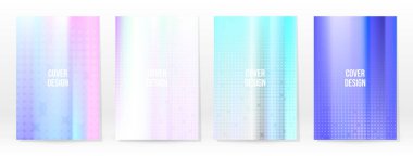 Holografik Poster seti. Iridescent Teknoloji Kapağı. Mobil Grafik Şablonu. Vektör Posteri. Gradyan örgü. Fütürist Sanal Şablon Tasarımı. Modern Soyut Arkaplan 90 'lar, 80' ler Retro Biçimi.