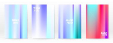 Holografik Poster seti. Iridescent Teknoloji Kapağı. Mobil Grafik Şablonu. Vektör Posteri. Gradyan örgü. Fütürist Sanal Şablon Tasarımı. Modern Soyut Arkaplan 90 'lar, 80' ler Retro Biçimi.