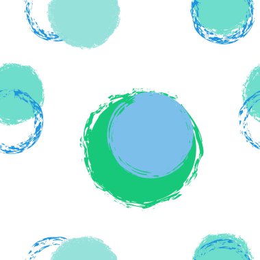 Siyah Fırça Çemberi. Vektör Kusursuz Desen. Renkli dekor. Suluboya Şekli Kaotik Şekillerle Soyut Beyaz Arkaplan. Grunge Vintage Tekstil. Tebeşir Fırçası Yuvarlakları, Konfeti