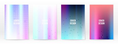 Holografik Poster seti. Iridescent Teknoloji Kapağı. Mobil Grafik Şablonu. Vektör Posteri. Gradyan örgü. Fütürist Sanal Şablon Tasarımı. Modern Soyut Arkaplan 90 'lar, 80' ler Retro Biçimi.