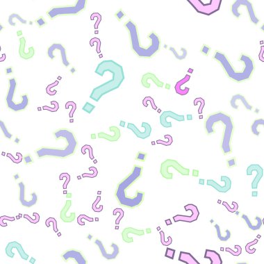 Kusursuz bir örnek. Soru işaretleri, şüphe, faq geçmişi. Basit sonsuz tekrarlama motifi. Anket, inceleme, sorgulama, sorgulama geçmişi. Kamuoyu yoklaması, kamuoyu yoklaması temsilcisi illüstrasyonu için şablon.