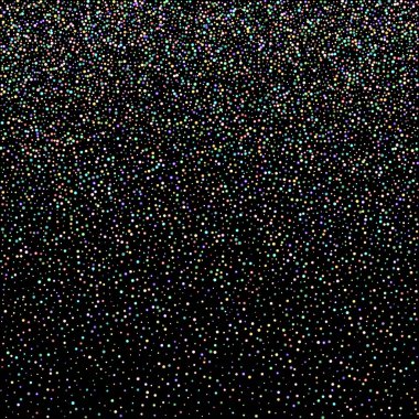 Parıldayan Parıldayan Yıldızlar. Holografik Parıltı Düşen Konfeti. Rainbow Sprocket, Shiny Little, Balls, Circles. Rastgele Düşen Kara Arkaplan. Yeni Yıl Dağılmış Noel Vektörü illüstrasyonu.