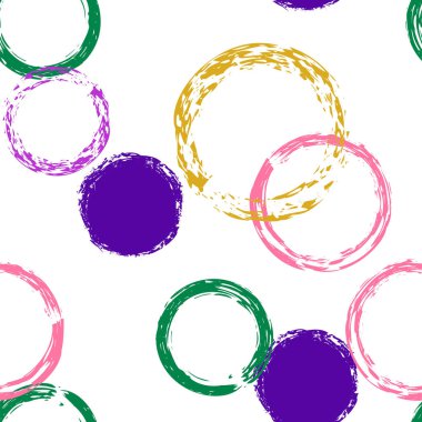 Şirin Polka Noktaları. Sonsuz Tekrar Yazdır. Canlı Dekor. Suluboya Şekli Kaotik Şekillerle Soyut Beyaz Arkaplan. Summer Retro Paketleme. Tebeşir Fırçası Yuvarlakları, Konfeti