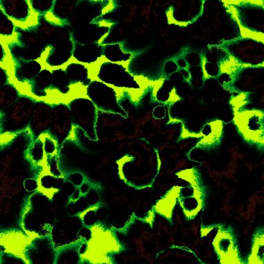 Gerçeküstü, psikedelik ıslak boya izi. Suluboya karışık akış noktaları, noktalar, yırtık kenarlar. Tekstil, yüzey, moda, mayo ve modern tasarım için bitmeyen tekrarlanan soyut arkaplan.