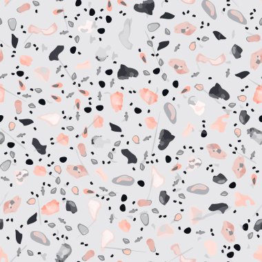 Terrazzo Doku Vektörü. Döşemesi olmayan desen. Zemin Granit desenli. Taş, Kaya, Mermer Tekstil Arkaplanı. Doğal Pavement, Mozaik Şablonu. Kuvars, Çakıl Taşı. İç Dekorasyon Tasarımı.