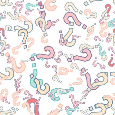 Kusursuz bir örnek. Soru işaretleri, şüphe, faq geçmişi. Basit sonsuz tekrarlama motifi. Anket, inceleme, sorgulama, sorgulama geçmişi. Kamuoyu yoklaması, kamuoyu yoklaması temsilcisi illüstrasyonu için şablon.