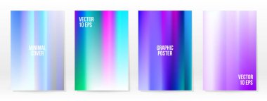 Holografik Poster seti. Iridescent Teknoloji Kapağı. Mobil Grafik Şablonu. Vektör Posteri. Gradyan örgü. Fütürist Sanal Şablon Tasarımı. Modern Soyut Arkaplan 90 'lar, 80' ler Retro Biçimi.