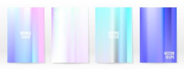 Holografik Poster seti. Iridescent Teknoloji Kapağı. Mobil Grafik Şablonu. Vektör Posteri. Gradyan örgü. Fütürist Sanal Şablon Tasarımı. Modern Soyut Arkaplan 90 'lar, 80' ler Retro Biçimi.