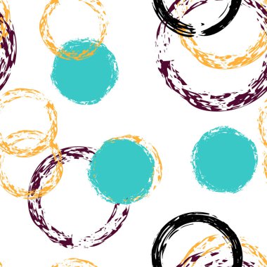 Polka Nokta. Doku Vektörü Kusursuz Desen. Çoklu Renkli Çizim. Suluboya Şekli Kaotik Şekillerle Soyut Beyaz Arkaplan. Trend Artistik Hediye Paketi. Tebeşir Fırçası Yuvarlakları, Konfeti
