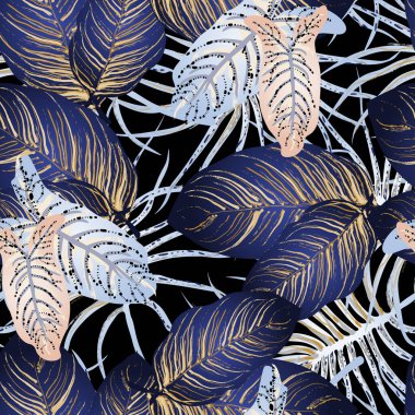 Tropik Yaprak. Modern Motif. Orman baskısı. Yeşillik Yazı Kusursuz Düzen. Yeşillik Vektörü Arkaplanı. Sanatsal Botanik Yüzey. Moda için soyut bitki dokusu. Koyu Fırça Çizimi.