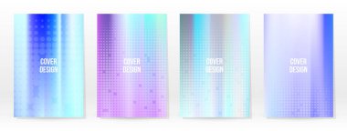 Holografik Poster seti. Iridescent Teknoloji Kapağı. Mobil Grafik Şablonu. Vektör Posteri. Gradyan örgü. Fütürist Sanal Şablon Tasarımı. Modern Soyut Arkaplan 90 'lar, 80' ler Retro Biçimi.