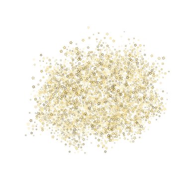 Altın Parıldayan Yıldızlar. Lüks Parlak Konfeti. Dağınık küçük bir parıltı. Parlak gümüş element. Rastgele sihirli minik ışık. Yıldızların beyaz arka planı. Yeni Yıl, Noel Vektörü illüstrasyonu.