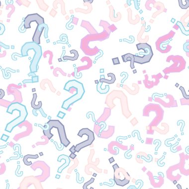 Kusursuz bir örnek. Soru işaretleri, şüphe, faq geçmişi. Basit sonsuz tekrarlama motifi. Anket, inceleme, sorgulama, sorgulama geçmişi. Kamuoyu yoklaması, kamuoyu yoklaması temsilcisi illüstrasyonu için şablon.