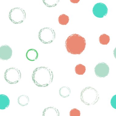 Renkli Polka Noktaları. Pastel Vektör Kusursuz Desen. Canlı Dekor. Suluboya Şekli Kaotik Şekillerle Soyut Beyaz Arkaplan. Modern Pastel Tekstil. Tebeşir Fırçası Yuvarlakları, Konfeti