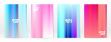 Holografik Poster seti. Iridescent Teknoloji Kapağı. Mobil Grafik Şablonu. Vektör Posteri. Gradyan örgü. Fütürist Sanal Şablon Tasarımı. Modern Soyut Arkaplan 90 'lar, 80' ler Retro Biçimi.